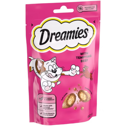 Dreamies Treat Cat With Tebpting Beef Flavour 60g