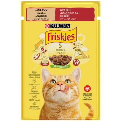 Friskies Beef In Gravy Wet Cat Food Pouch 85g