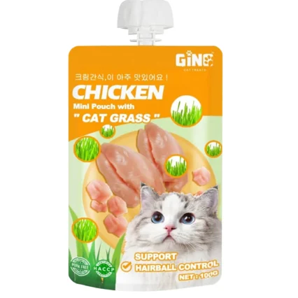 Gino Cat Treat Mini Pouch With Cat Grass Chicken 100g