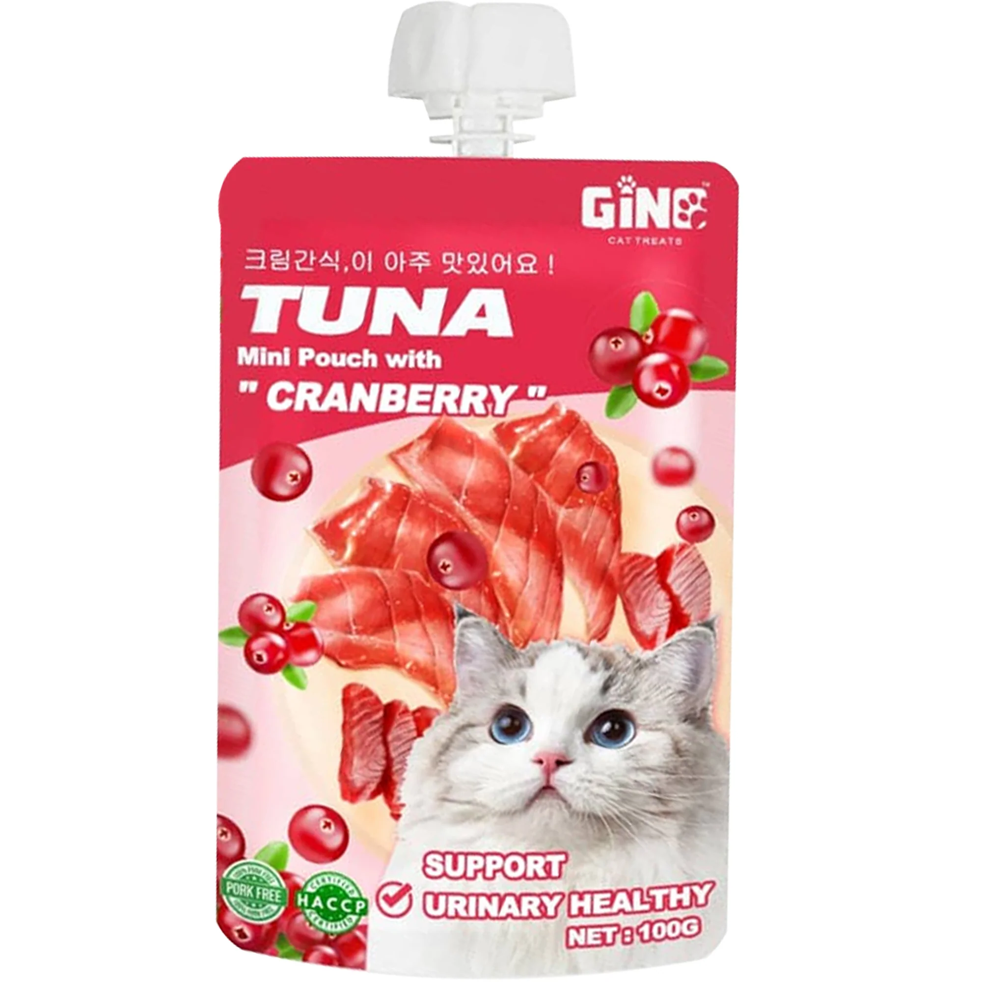Gino Cat Treat Mini Pouch With Cranberry Tuna 100g