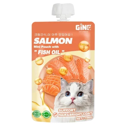 Gino Cat Treat Mini Pouch With Fish Oil Salmon 100g