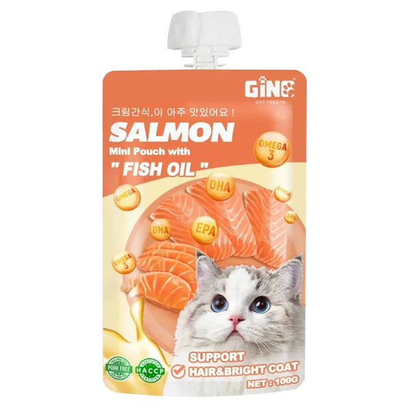 Gino Cat Treat Mini Pouch With Fish Oil Salmon 100g