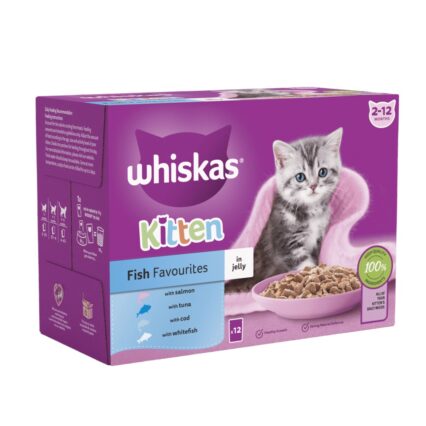 WHISKAS kitten fish favourites wet cat food pouches jelly 12 x 85g