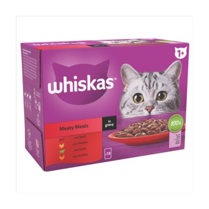 Whiskas 1+ Meaty Meals Adult Wet Cat Food Pouches in Gravy 12 x 85g