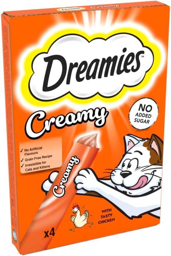 Dreamies Creamy Adult Cat & Kitten Treats with Tasty Chicken, 4 x 10g