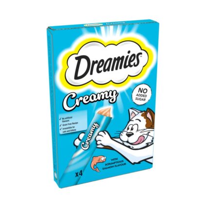 Dreamies Creamy Snack Adult Cat & Kitten Treat with Salmon 4 x 10g