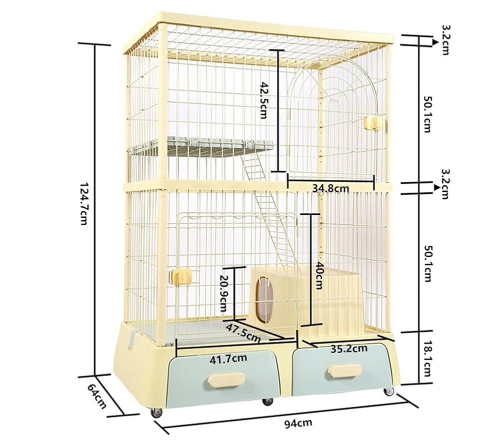 قفص حيوانات مميز - طوابق مع جرارات لرمل الفضلات - الصورة 4
