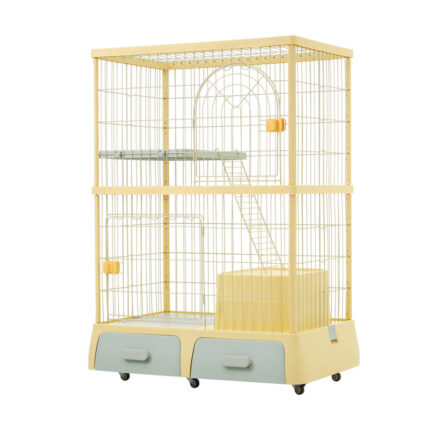 قفص حيوانات مميز - طوابق مع جرارات لرمل الفضلات